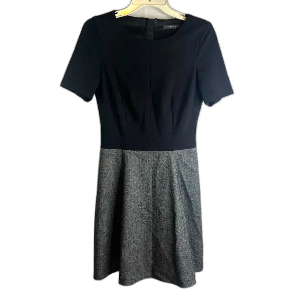 Esprit Herringbone Wool Blend Dress Size 4 Two Tone Neutral Minimal Office Work